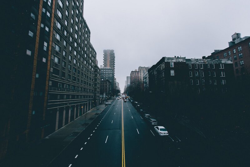 City Street with Buildings — Gray, Dreary
