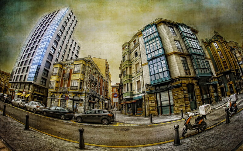 City Street with Buildings — Yellow, Dramatic
