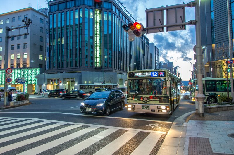 City Street with Buses