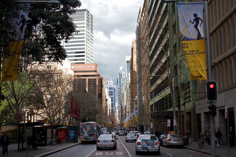 City street with Chinese culture banners