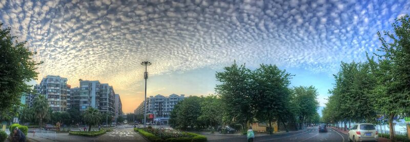 City Street with Clouds