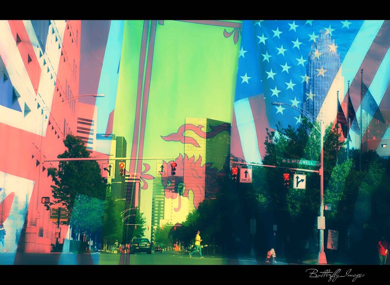 City Street with Flags