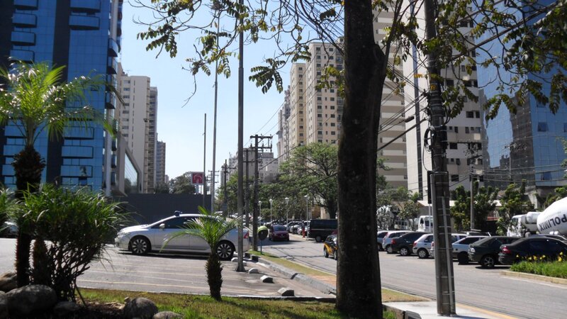 City street with high-rise buildings