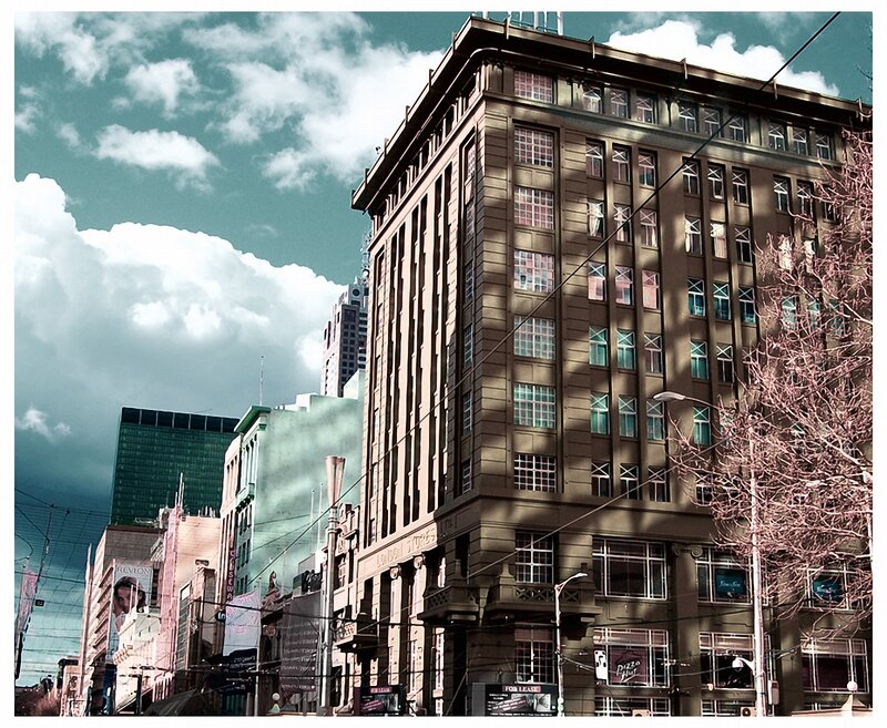 City street with historic building