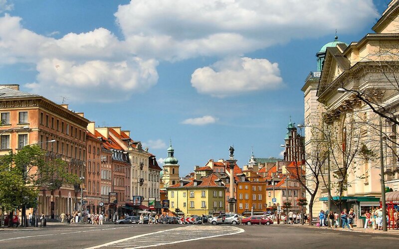 City Street with Historic Buildings — Blue