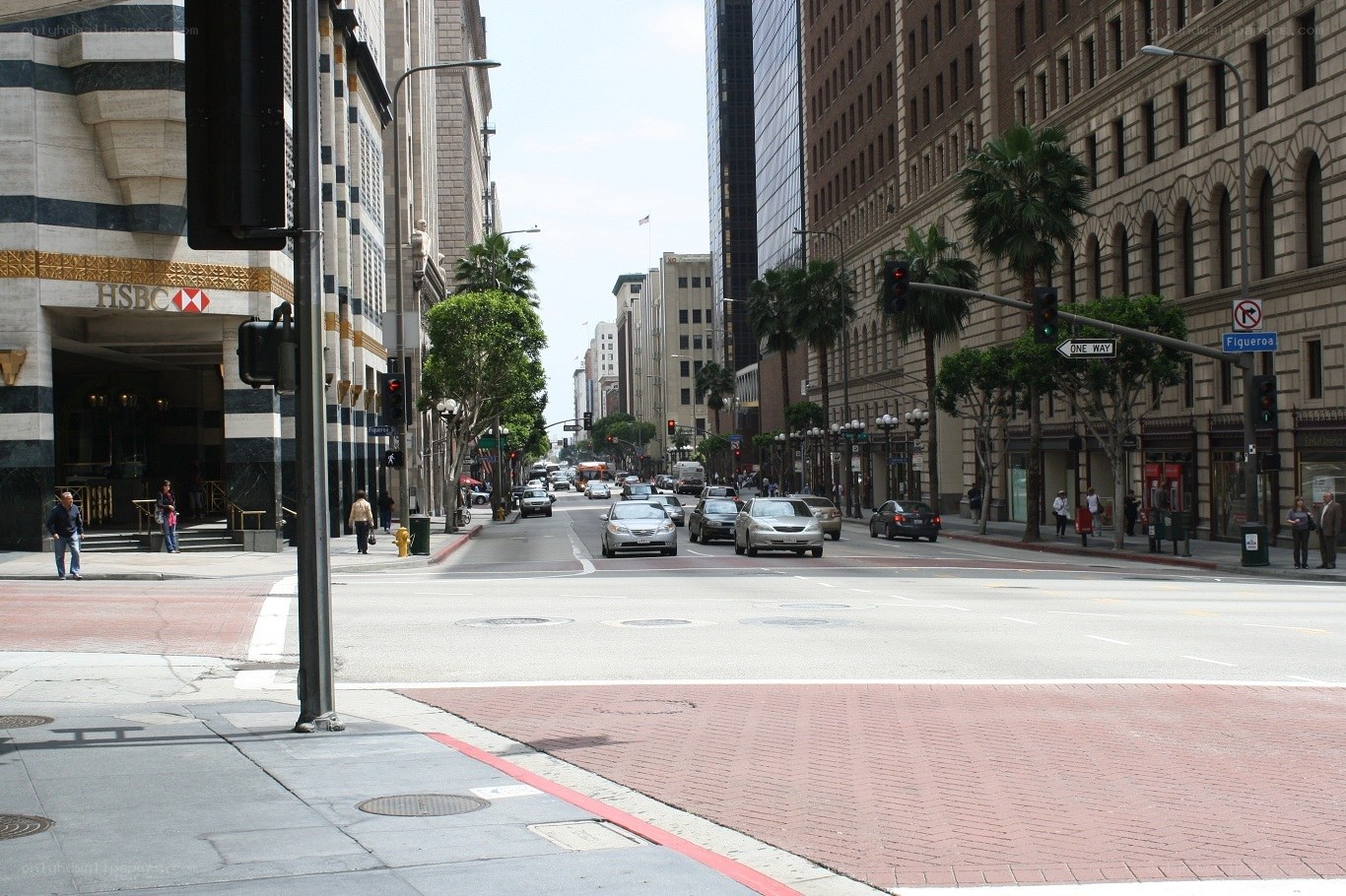 City street with HSBC building