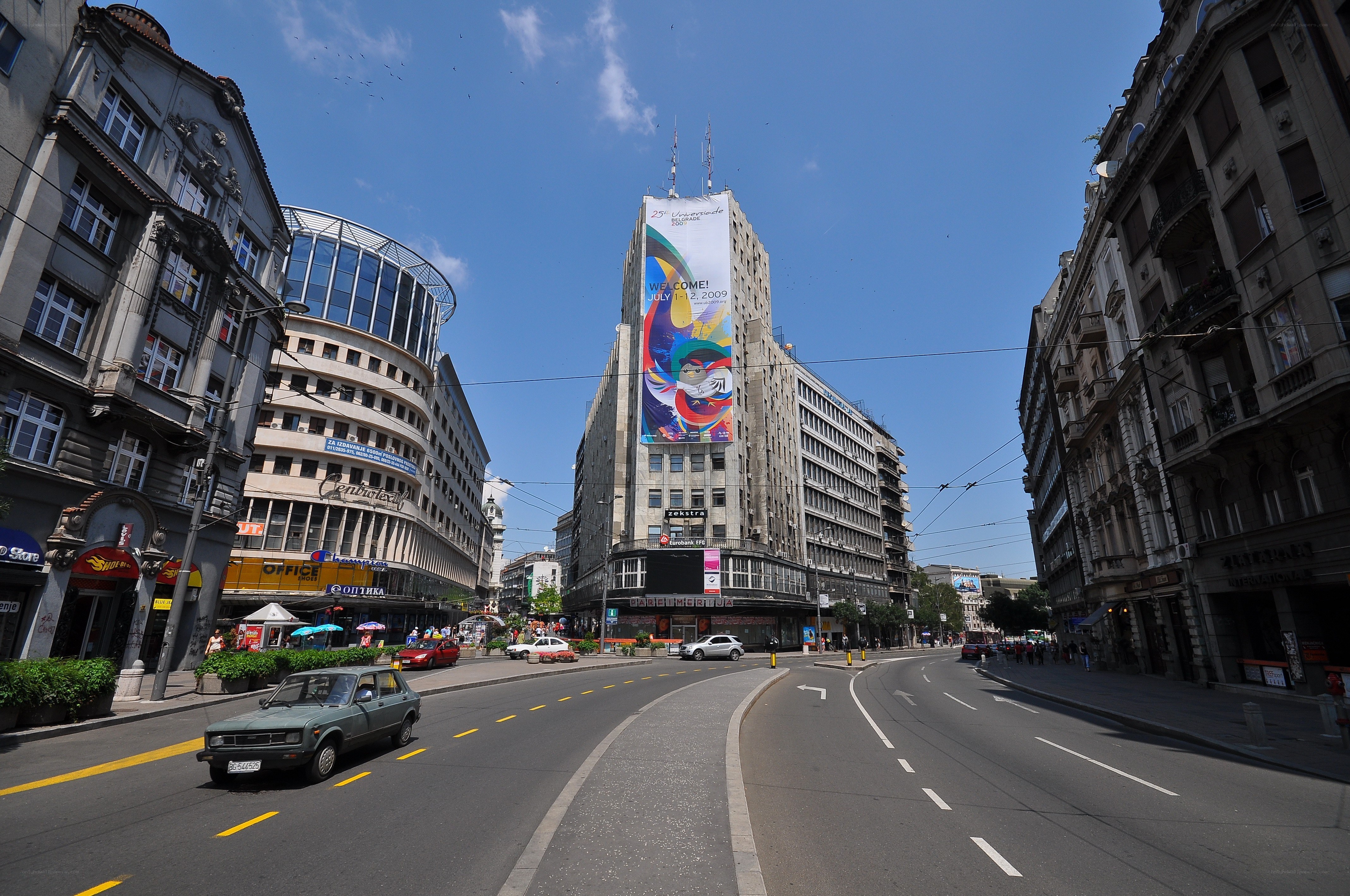 City street with large banner