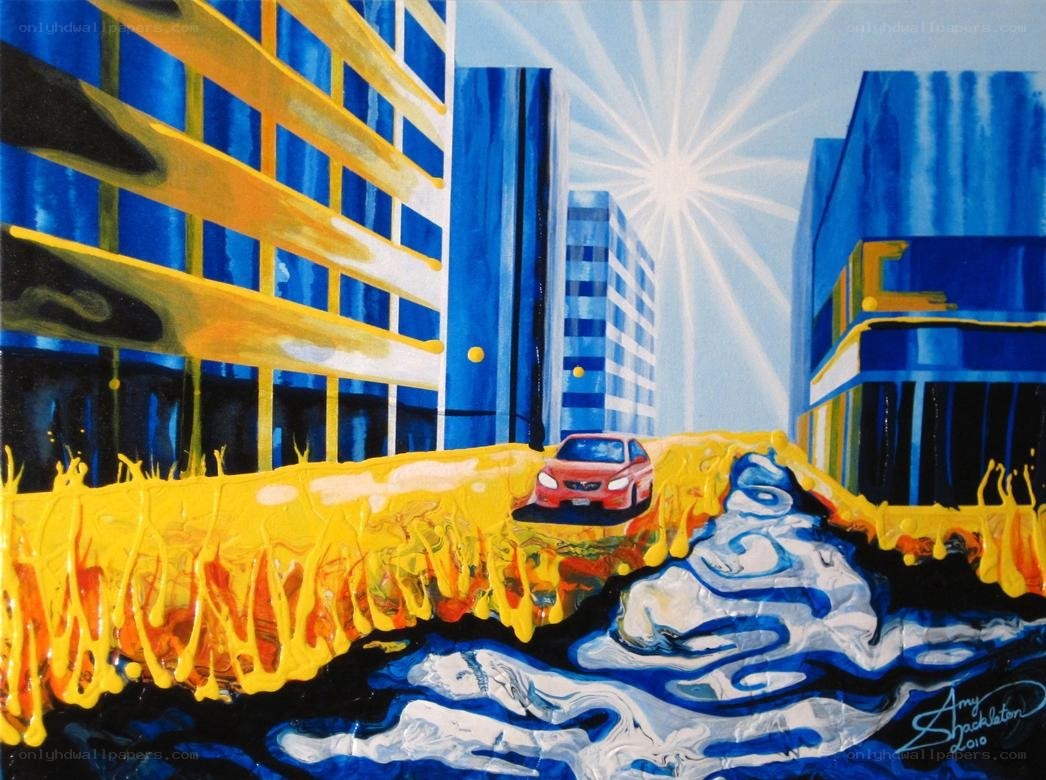 City street with melting paint