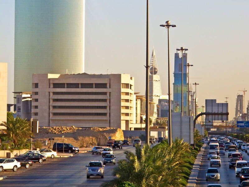 City street with modern buildings