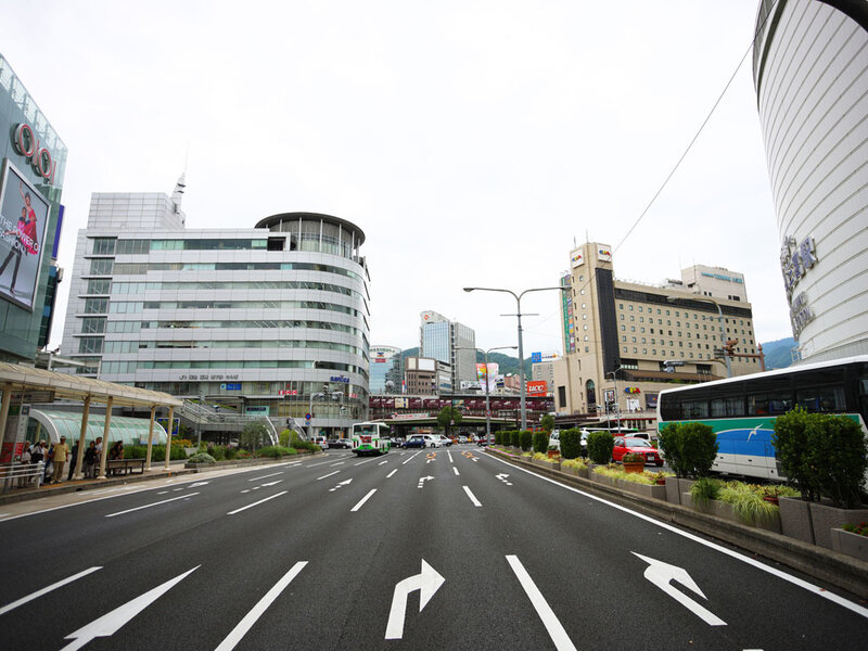 City street with modern buildings