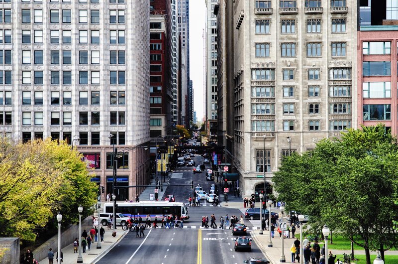 City Street with Pedestrians — Gray
