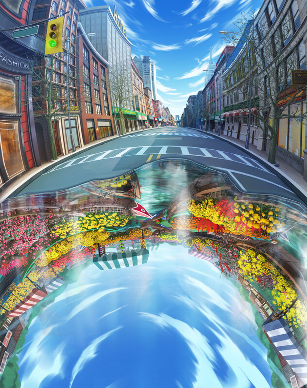 City Street with Reflection