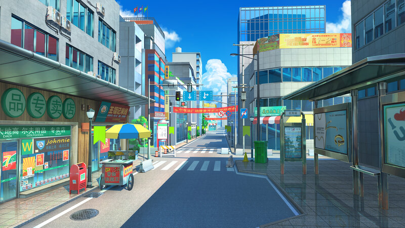 City Street with Shops