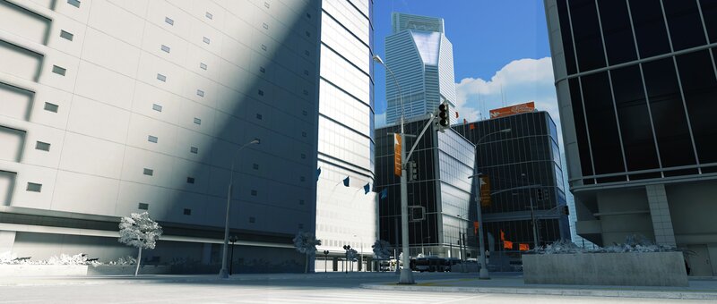 City street with skyscrapers