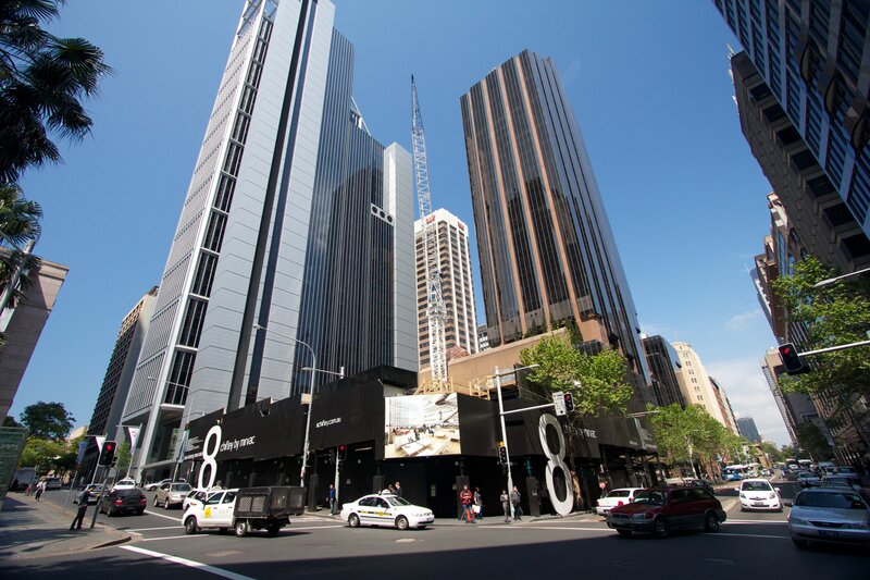 City street with skyscrapers