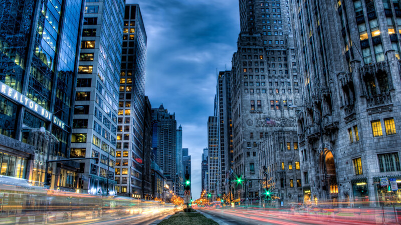 City Street with Skyscrapers — Blue, Dramatic