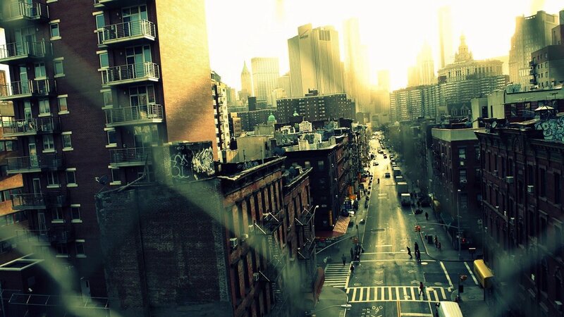 City Street with Skyscrapers — Brown