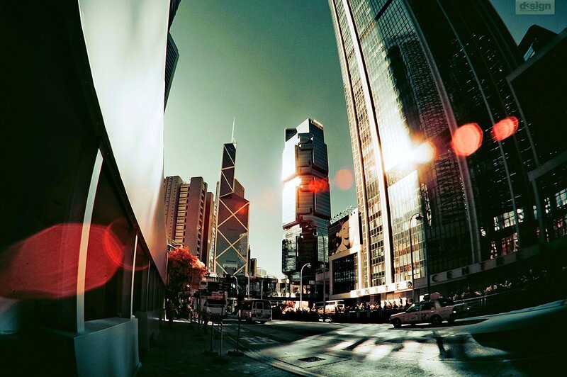 City Street with Skyscrapers — Green, Dramatic