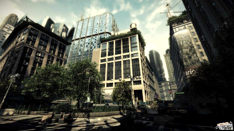 city street with skyscrapers