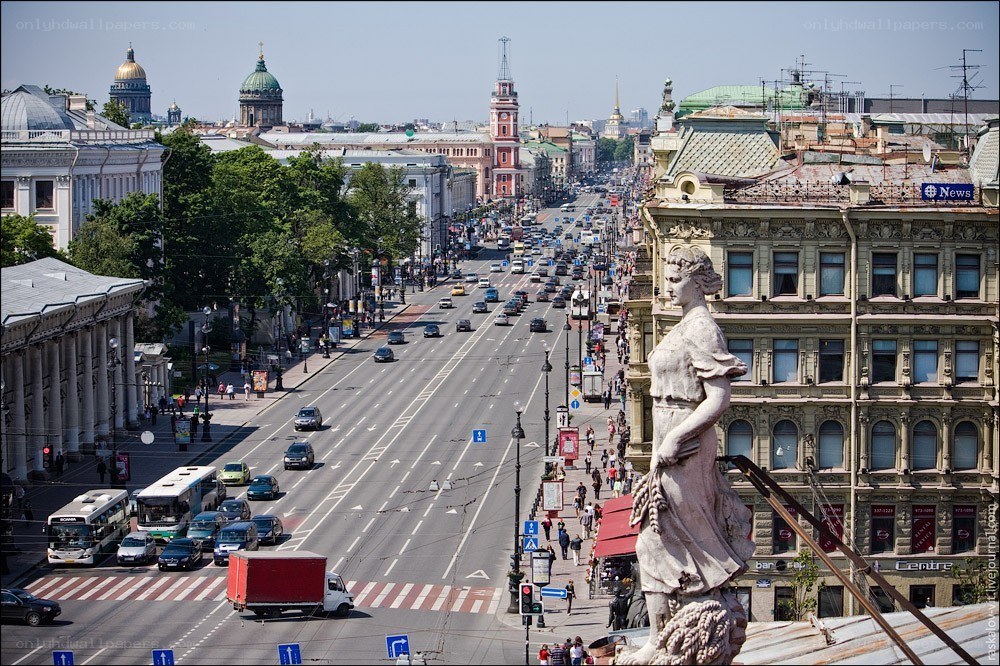 City street with statue and domes