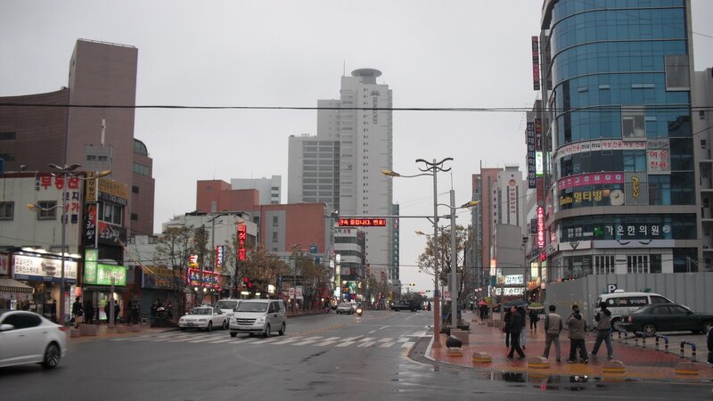 City street with tall buildings