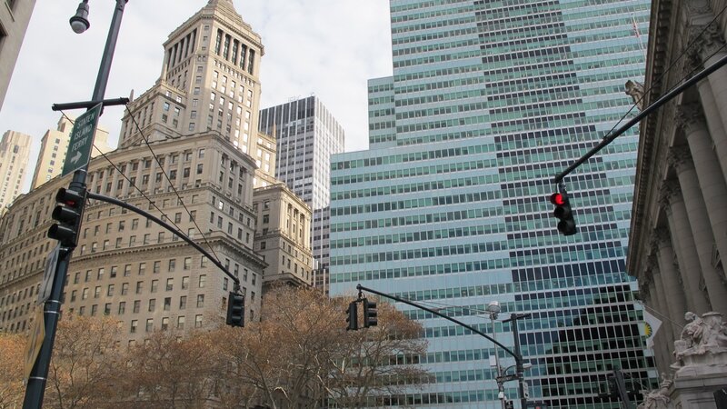 City street with tall buildings