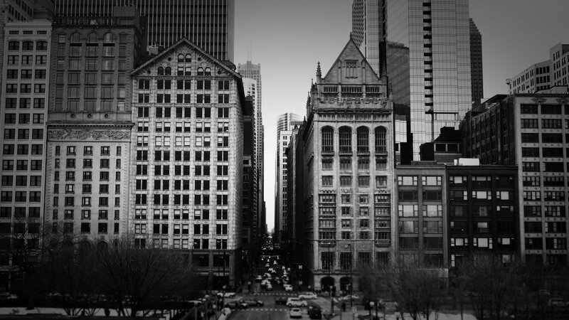 City Street with Tall Buildings — Black
