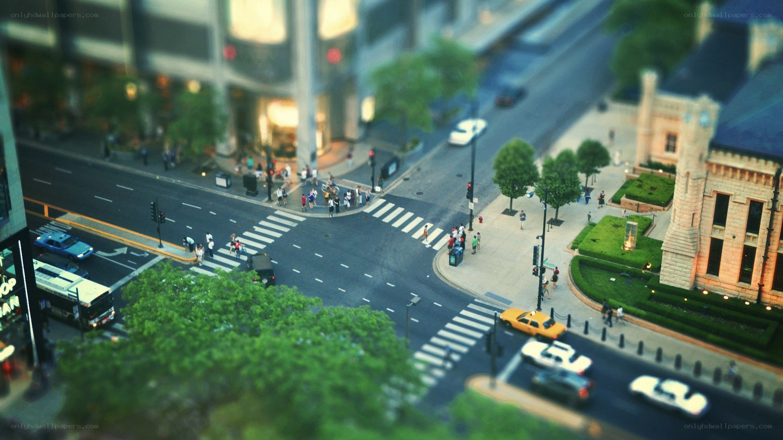 city street with tilt-shift effect