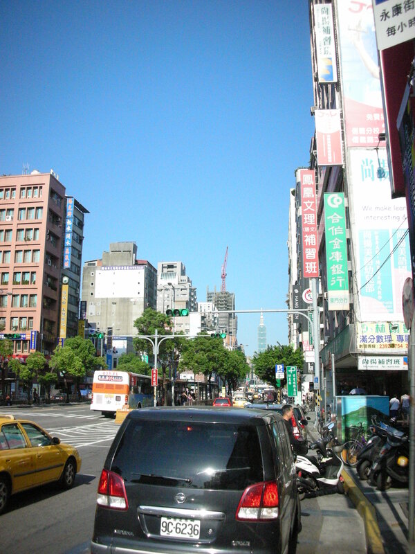 City street with traffic and buildings