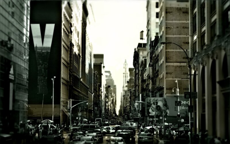 City Street with Traffic — Black, Dramatic, Afternoon
