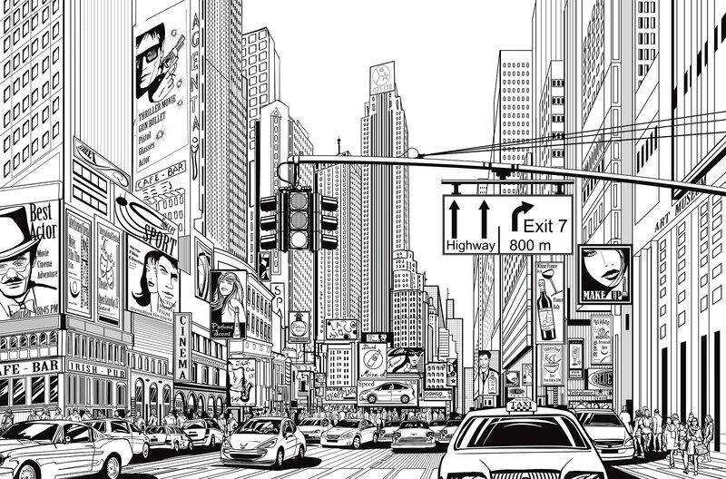 City Street with Traffic — Black