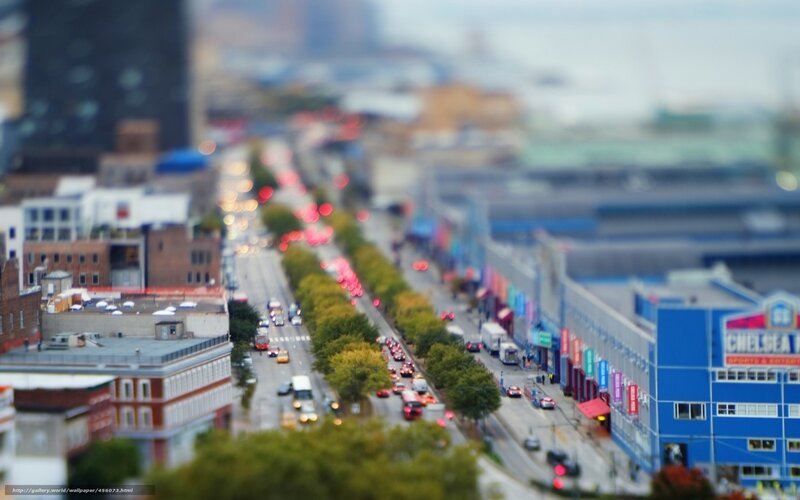 City Street with Traffic — Blue