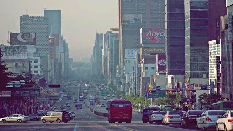 City Street with Traffic — Gray, Hazy