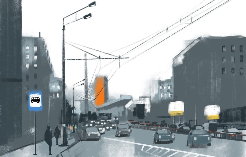 City Street with Traffic — Gray, Urban