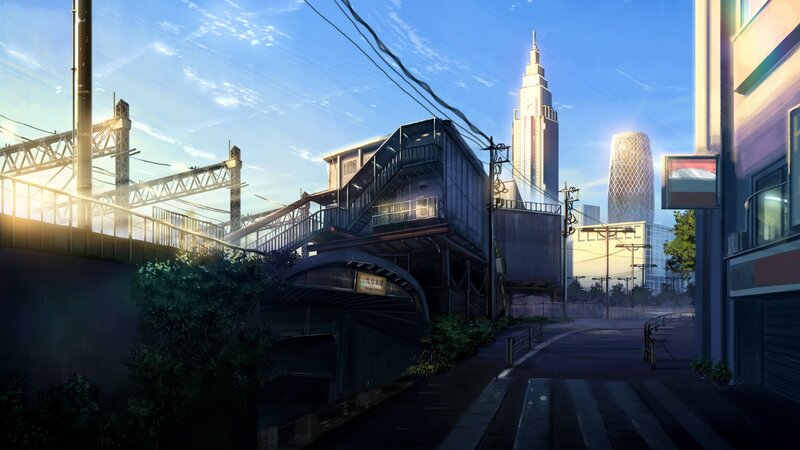 City Street with Train Station