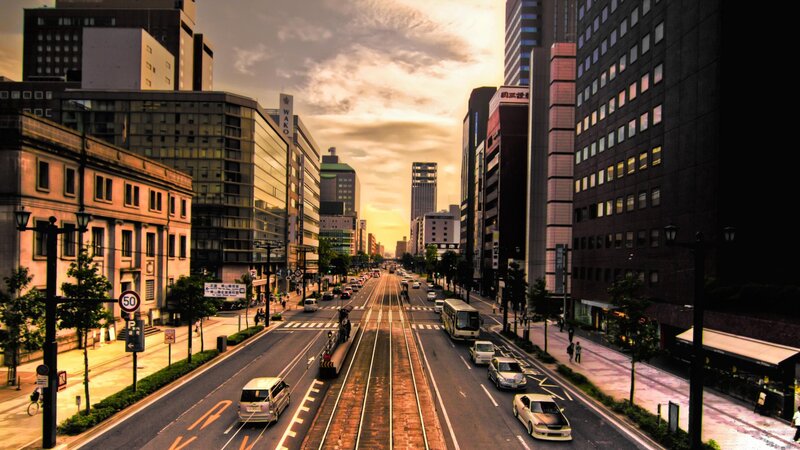 City Street with Tram Tracks — Orange
