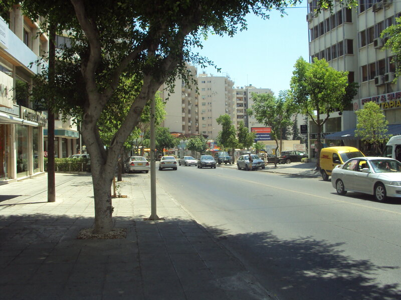 City street with trees and traffic
