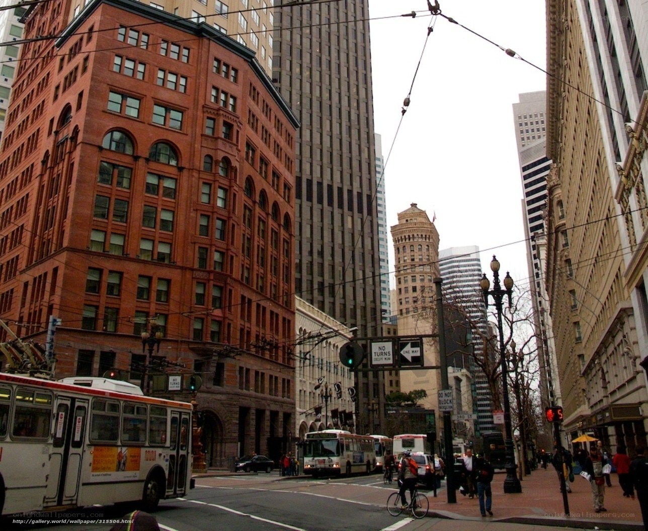 City street with trolley and historic buildings