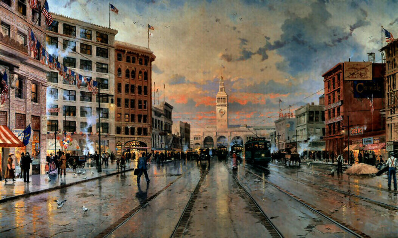 City Street with Trolleys