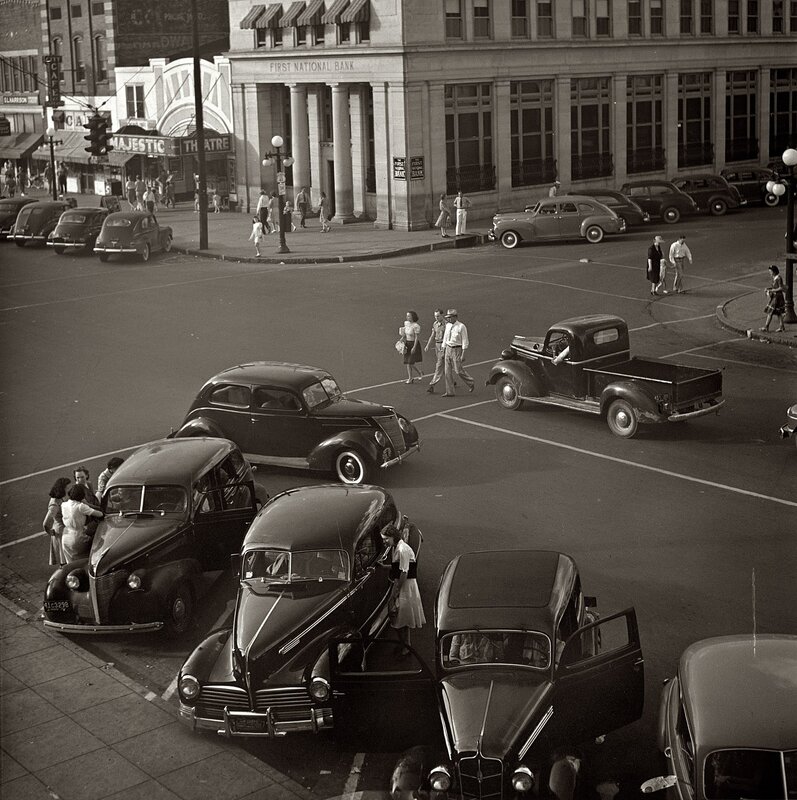 City street with vintage cars