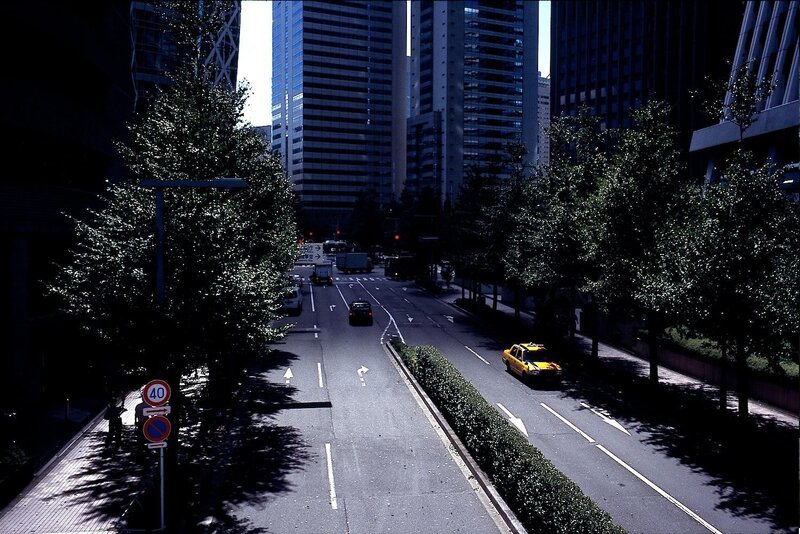City street with yellow taxi