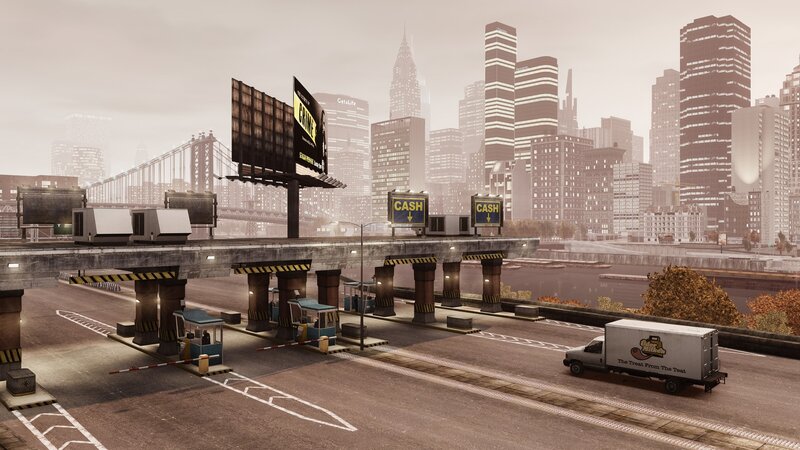 City toll bridge scene