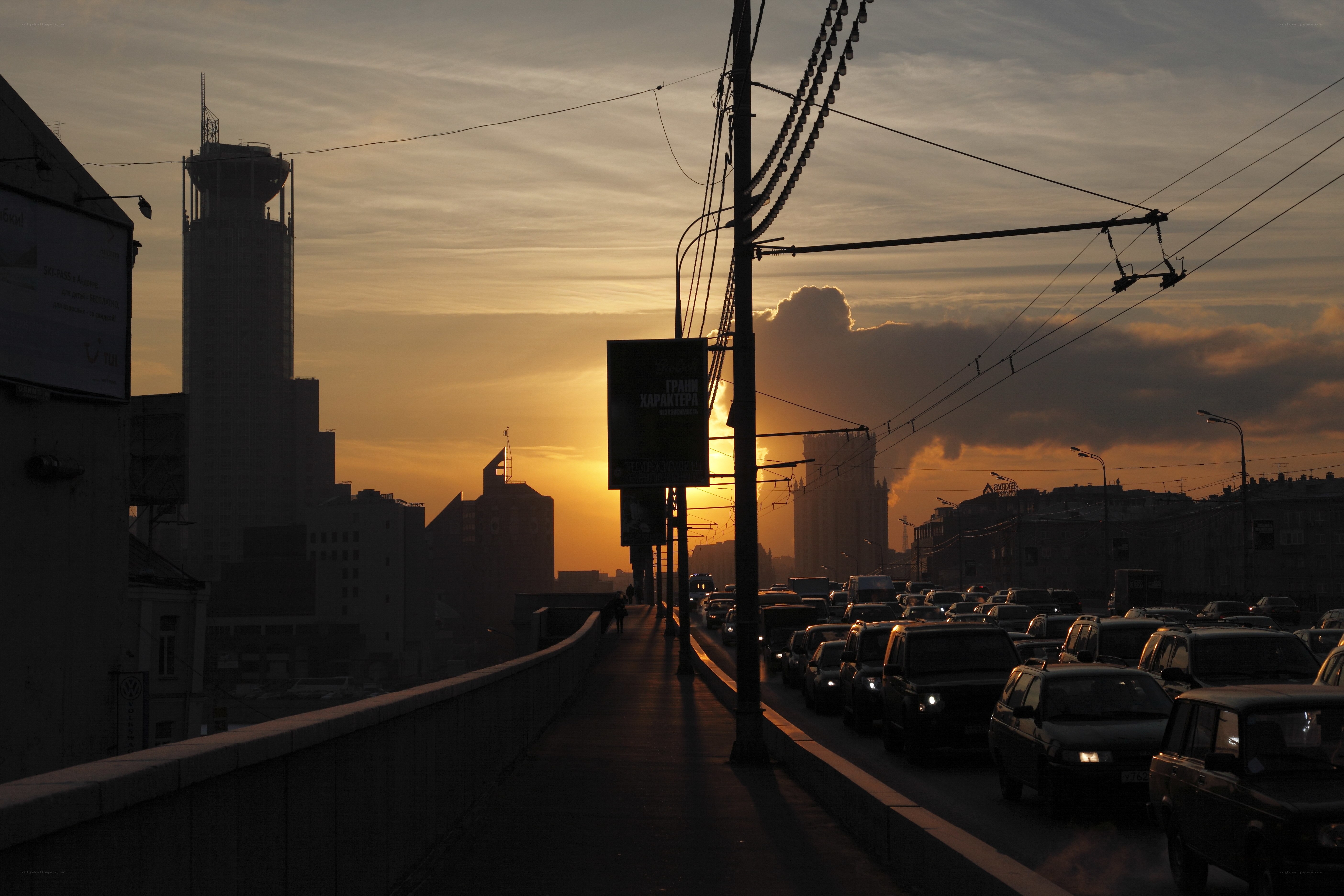 City traffic at sunset