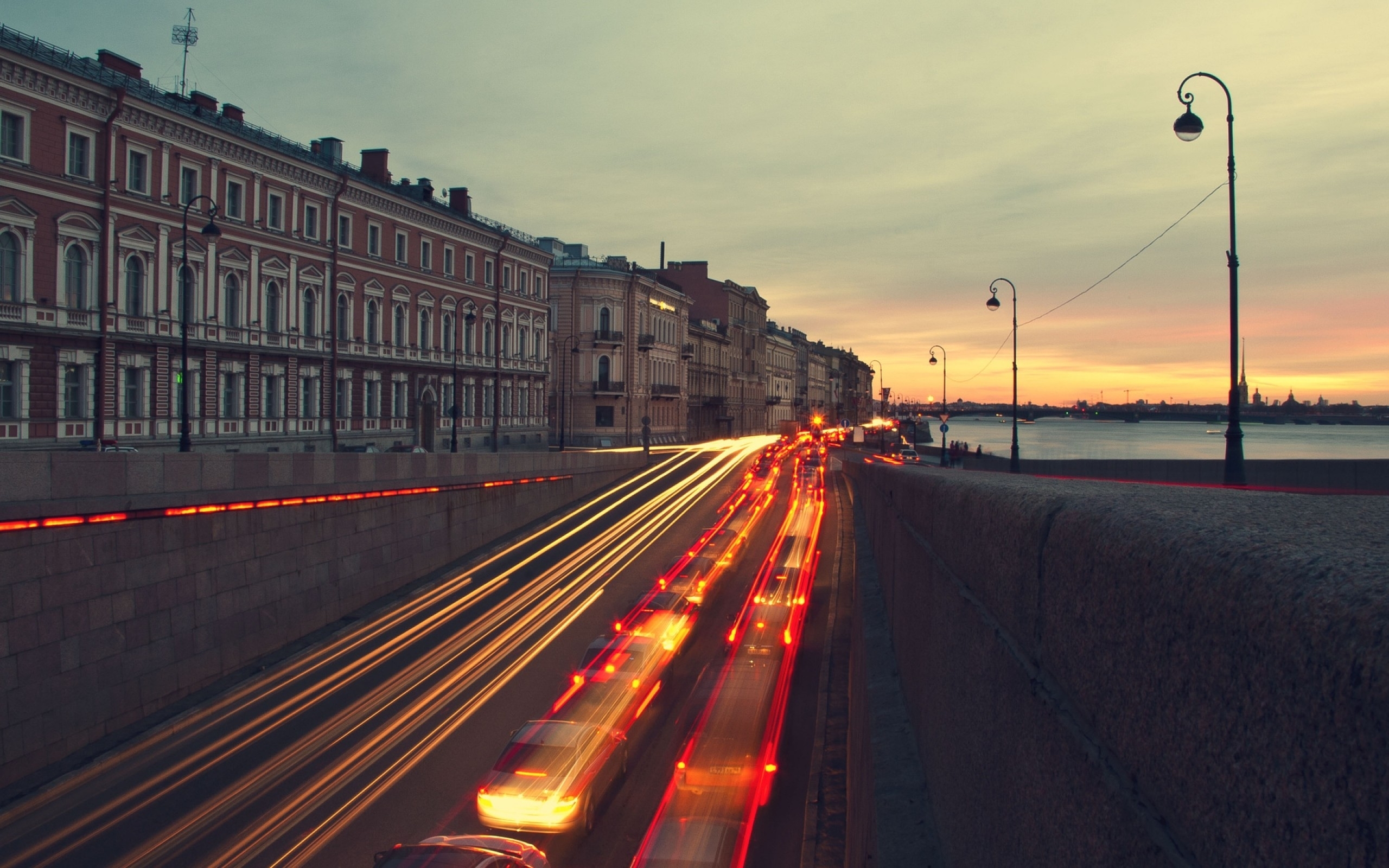 City traffic at sunset
