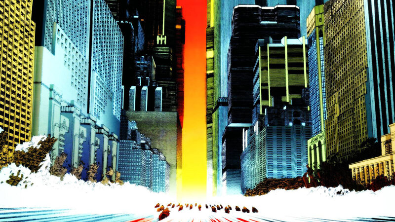 City under a beam of light