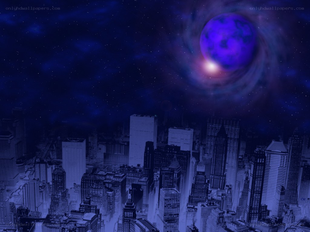 City under a purple moon