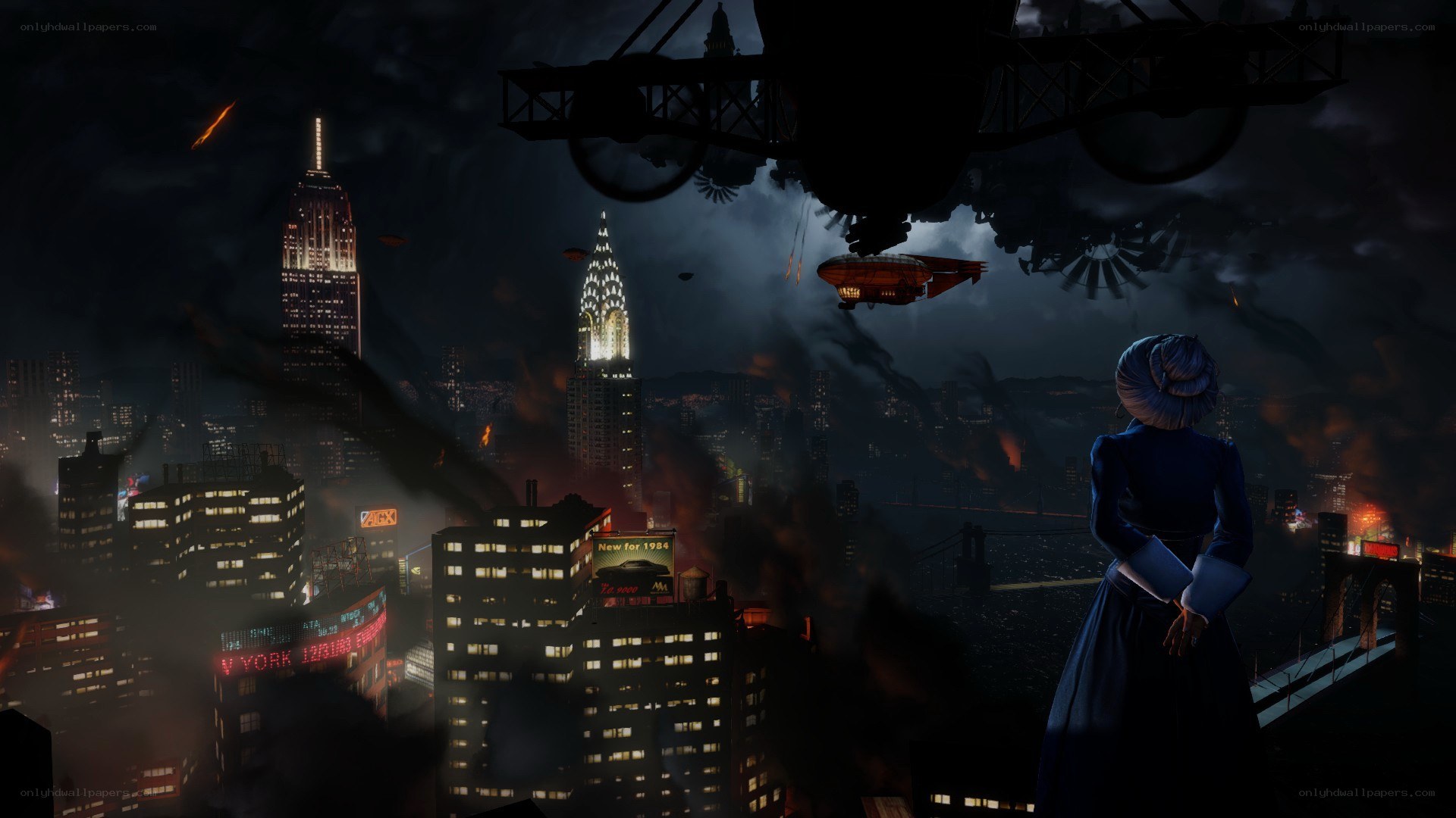 City under attack at night