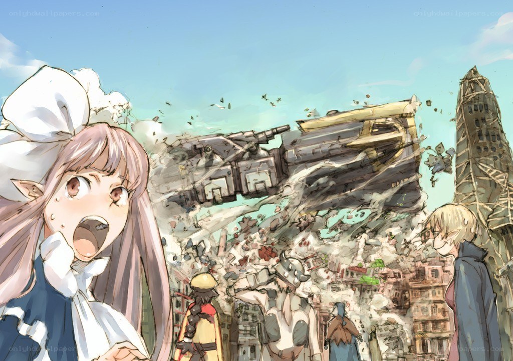 City under attack by giant mecha