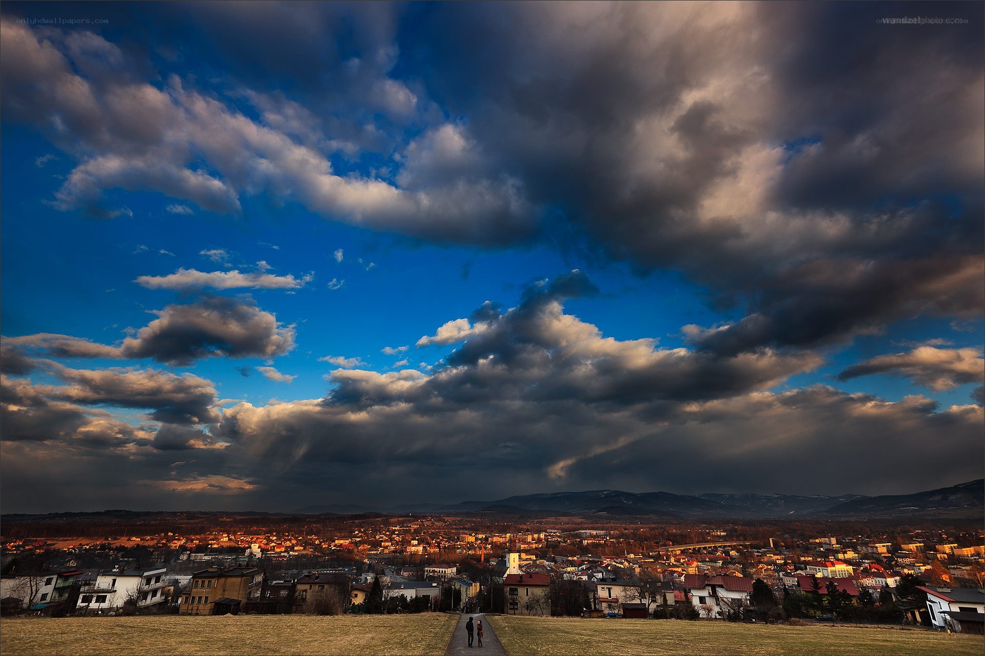City under dramatic sky