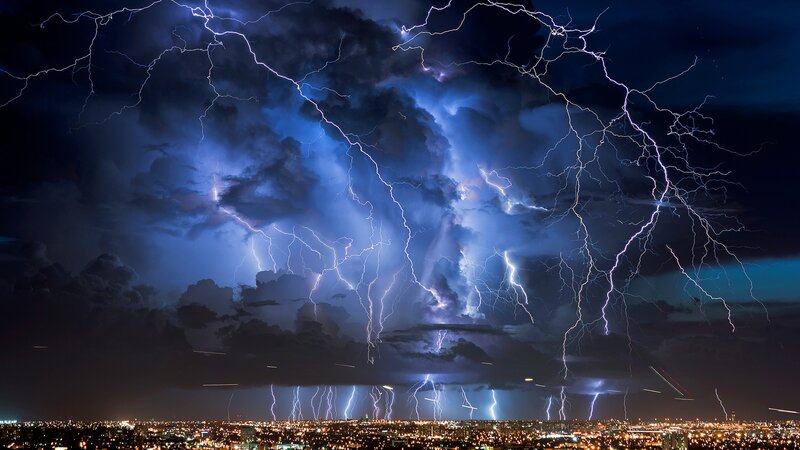 City under Lightning Storm — Blue